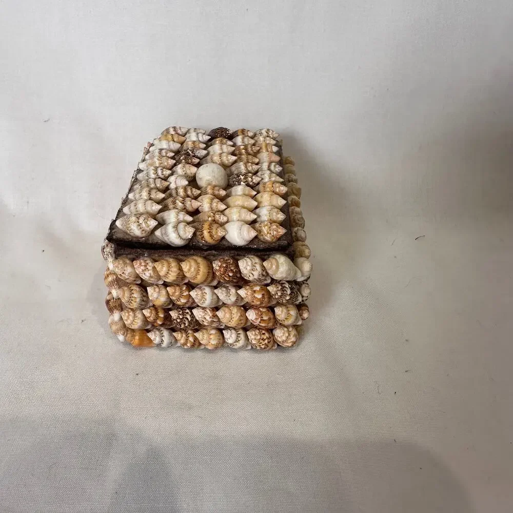 Vintage Encrusted Seashell Box Philippines Coastal Nautical Trinket Box Jewelry